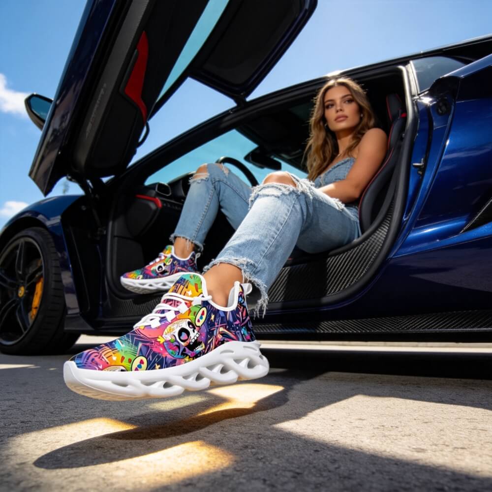 Signature Sugar Skull Pop Collage Custom Sneaks Echoing Cyber Pop Culture Drop