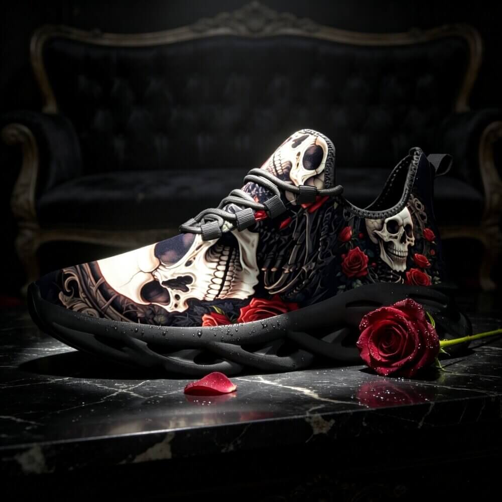 Limited Edition Baroque Skull & Roses Custom Sneaks with Retro Grunge Vibe