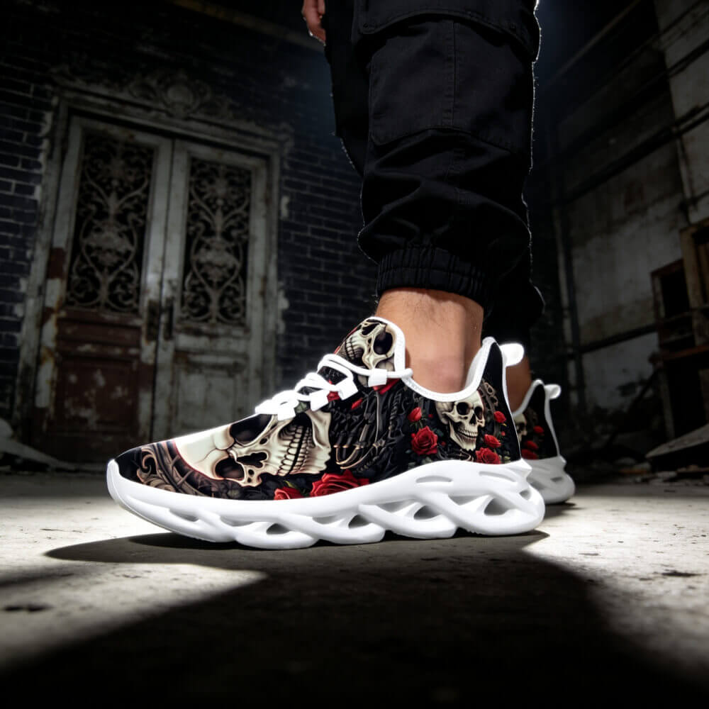 Limited Edition Baroque Skull & Roses Custom Sneaks with Retro Grunge Vibe