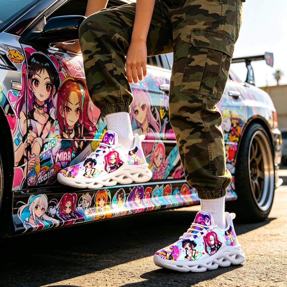 Heart Gesture K Pop Idol Girls Custom Sneaks In Vivid Neon