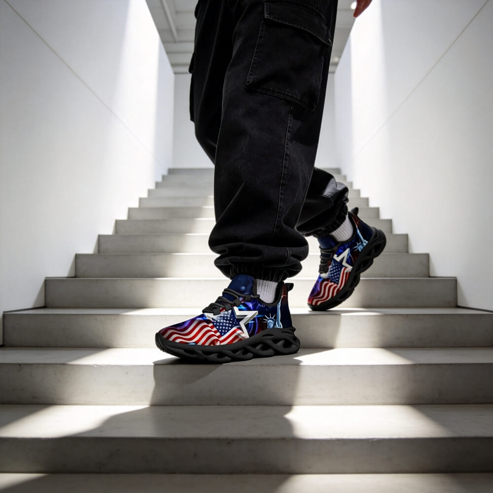 Americana Stars Liberty Glow Custom Sneaks Channeling Patriotic Street Art