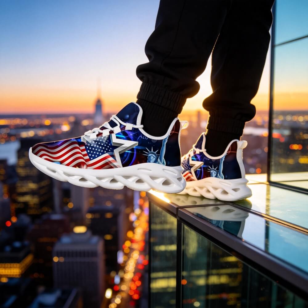 Americana Stars Liberty Glow Custom Sneaks Channeling Patriotic Street Art
