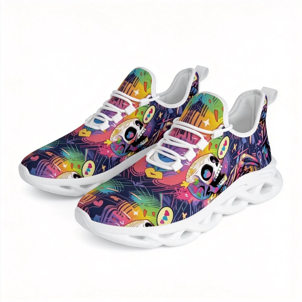 Signature Sugar Skull Pop Collage Custom Sneaks Echoing Cyber Pop Culture Drop