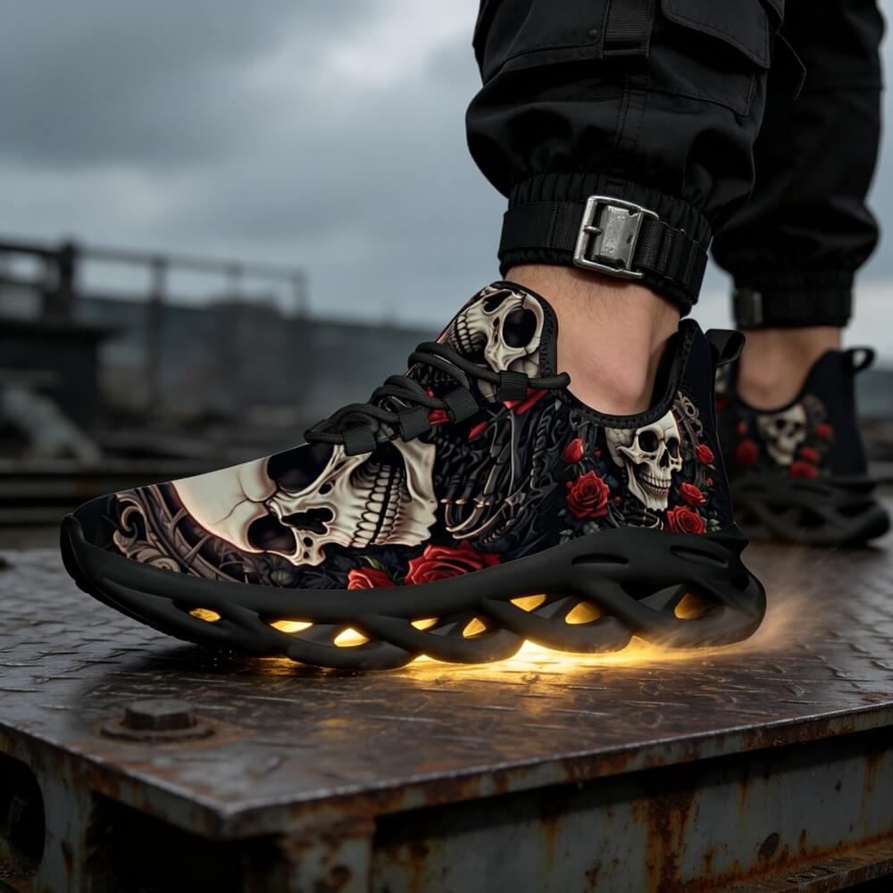 Limited Edition Baroque Skull & Roses Custom Sneaks with Retro Grunge Vibe