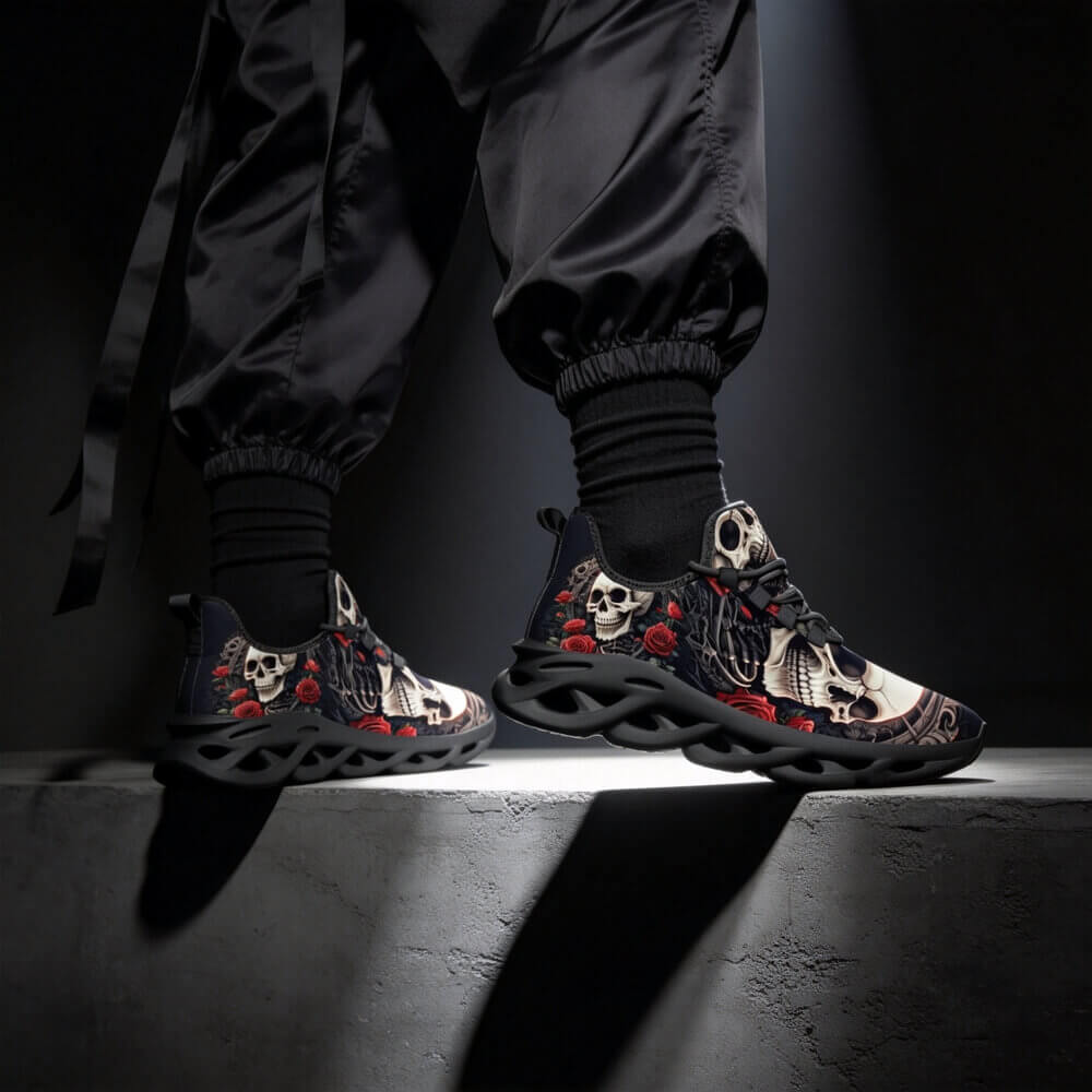 Limited Edition Baroque Skull & Roses Custom Sneaks with Retro Grunge Vibe