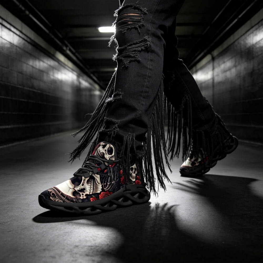 Limited Edition Baroque Skull & Roses Custom Sneaks with Retro Grunge Vibe