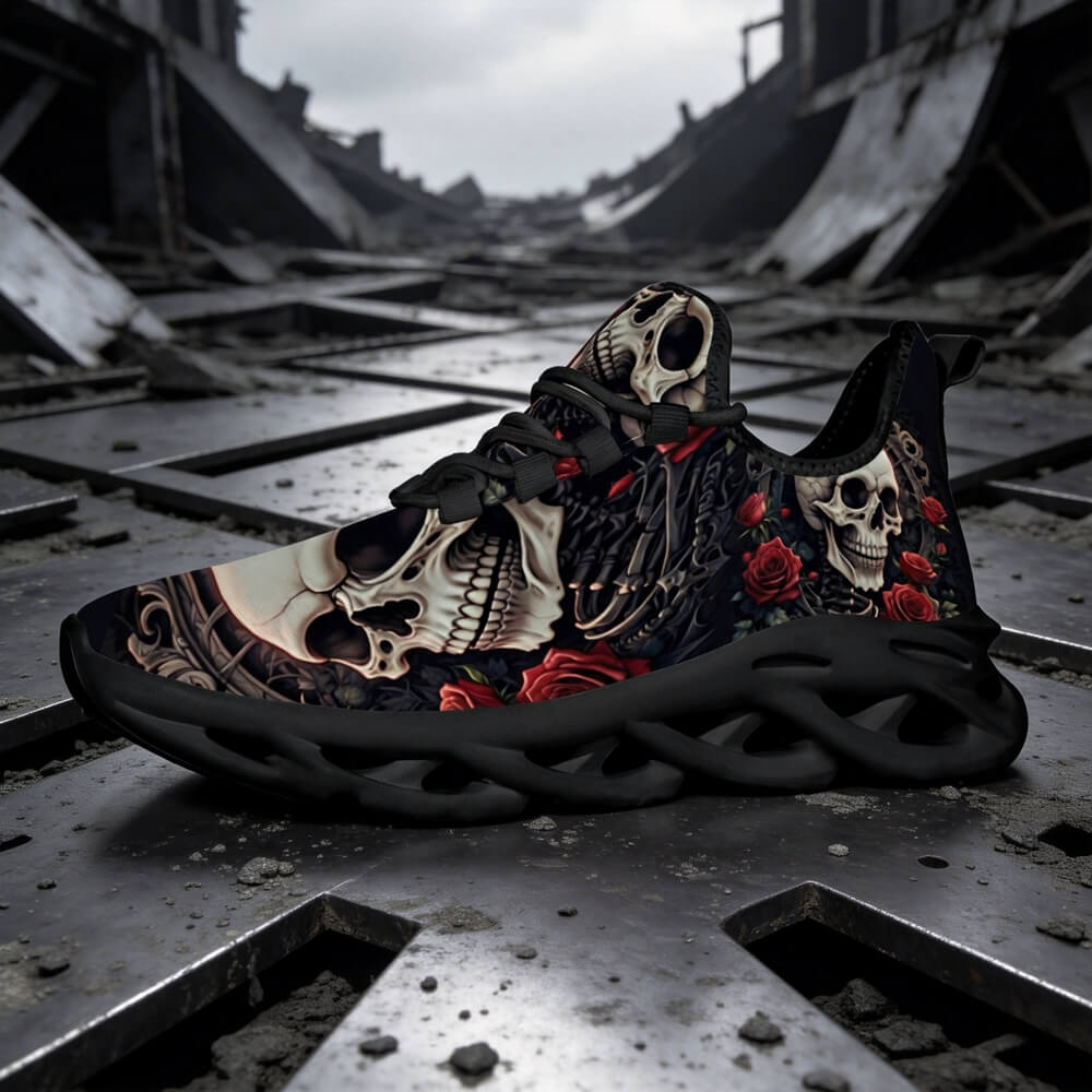 Limited Edition Baroque Skull & Roses Custom Sneaks with Retro Grunge Vibe