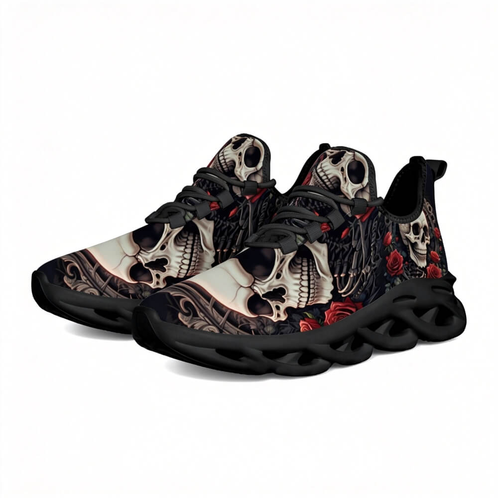 Limited Edition Baroque Skull & Roses Custom Sneaks with Retro Grunge Vibe