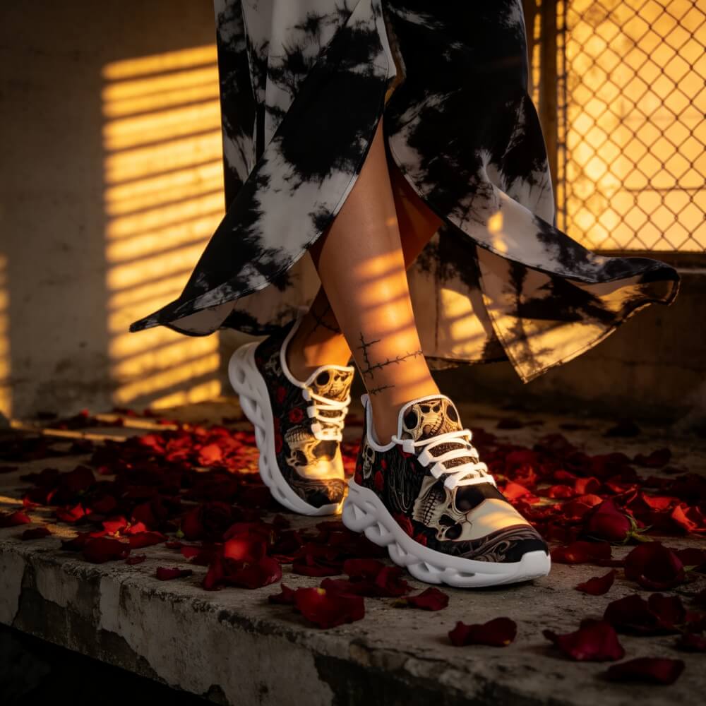Limited Edition Baroque Skull & Roses Custom Sneaks with Retro Grunge Vibe