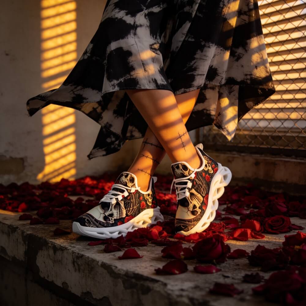 Limited Edition Baroque Skull & Roses Custom Sneaks with Retro Grunge Vibe