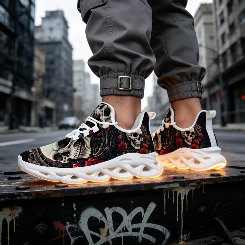 Limited Edition Baroque Skull & Roses Custom Sneaks with Retro Grunge Vibe
