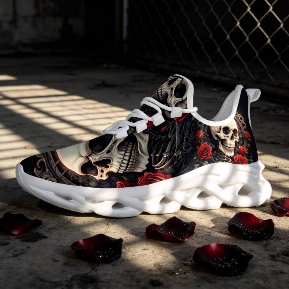 Limited Edition Baroque Skull & Roses Custom Sneaks with Retro Grunge Vibe