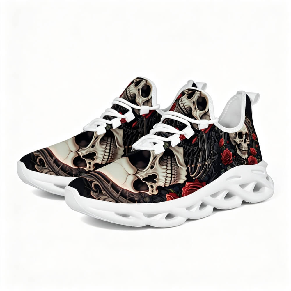 Limited Edition Baroque Skull & Roses Custom Sneaks with Retro Grunge Vibe