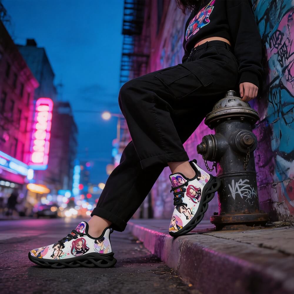 Heart Gesture K Pop Idol Girls Custom Sneaks In Vivid Neon